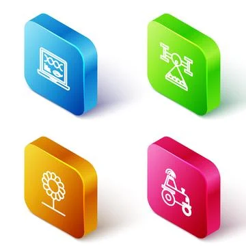 Set Isometric line Genetic engineering modification, Smart farm with drone Stock Illustration