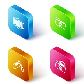 Set Isometric line Genetic engineering, Health record folder, Test tube with  Stock Illustration