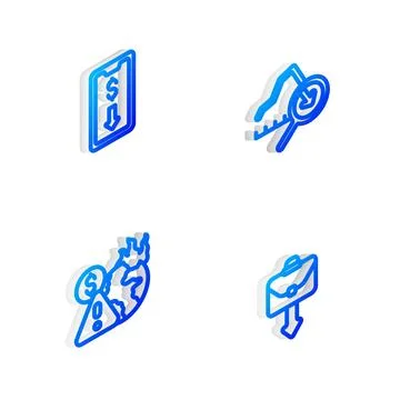 Set Isometric line Global economic crisis, Mobile stock trading,  and Brief.. Stock Illustration