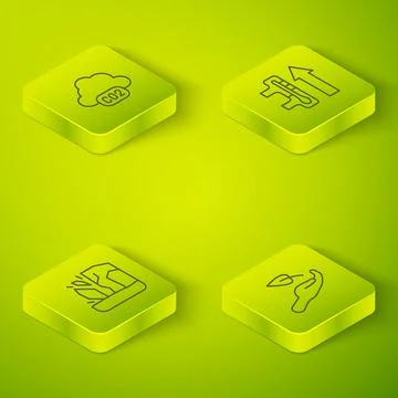 Set Isometric line Global warming, Glacier melting, Sprout hand and CO2 Illustrazione stock