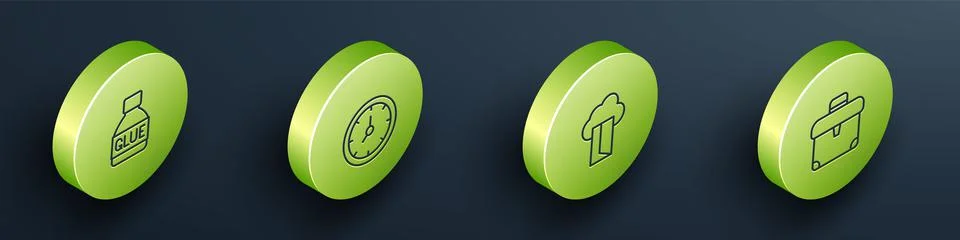 Set Isometric line Glue, Clock, Cloud database and Briefcase icon. Vector Stock Illustration