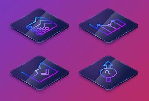 Set Isometric line Graph, chart, diagram, Financial growth increase, Pie 스톡 일러스트
