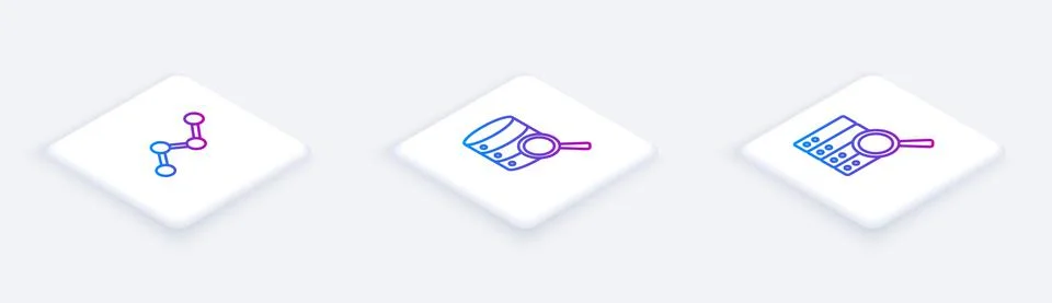 Set Isometric line Graph chart infographic, Server and . White square button Stock Illustration