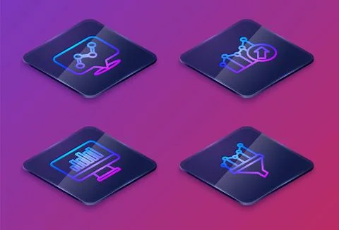 Set Isometric line Graph chart infographic, Monitor with, Financial growth and 스톡 일러스트