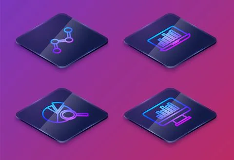 Set Isometric line Graph chart infographic, Search data analysis, Laptop with Stock Illustration
