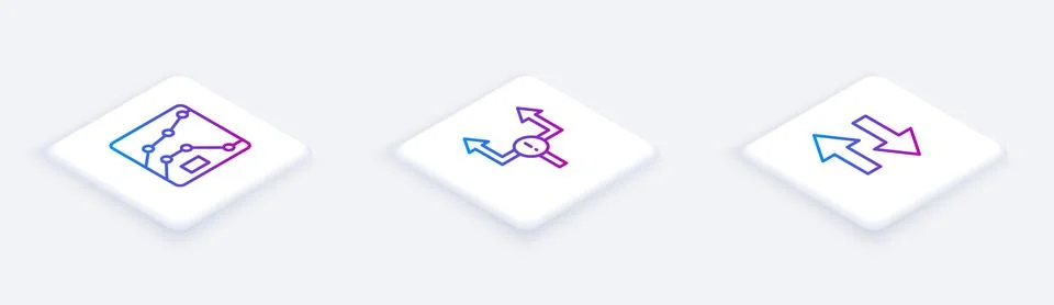 Set Isometric line Graph, chart, diagram, Arrow and . White square button. .. Illustrazione stock