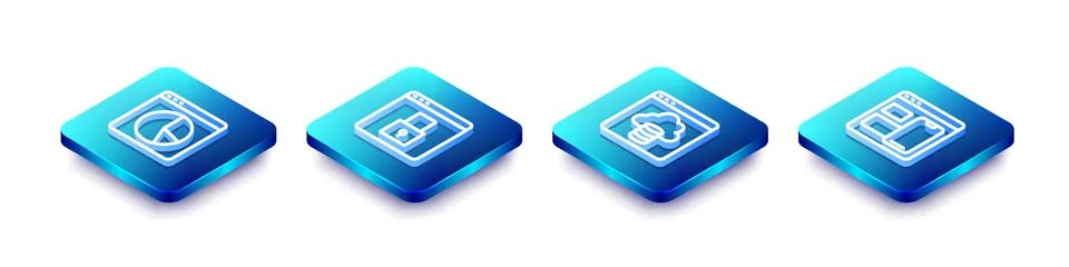 Set Isometric line Graph chart infographic, Secure your site with HTTPS, SS.. Illustrazione stock