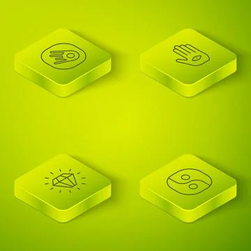 Set Isometric line Hamsa hand, Diamond, Yin Yang and Comet falling down fast Stock Illustration