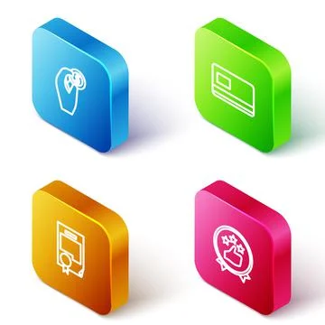 Set Isometric line Hand holding coin money, Credit card, Certificate template Stock Illustration