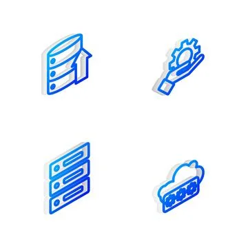 Set Isometric line Hand settings gear, Server, Data, Web Hosting,  and Passwo Illustrazione stock