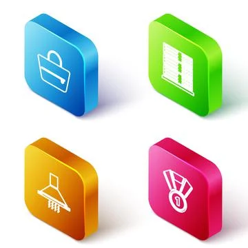 Set Isometric line Handbag, Server, Data, Web Hosting, Kitchen extractor fan and Stock Illustration