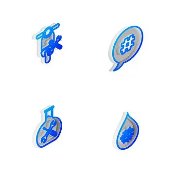 Set Isometric line Hashtag speech bubble, Scooter service, Bioengineering and Stock Illustration