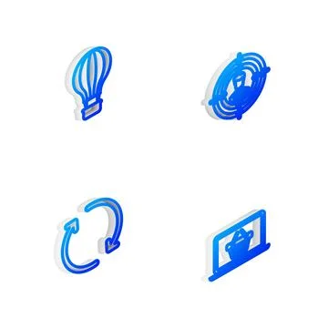 Set Isometric line Head hunting, Hot air balloon, Refresh and Shopping basket Stock Illustration