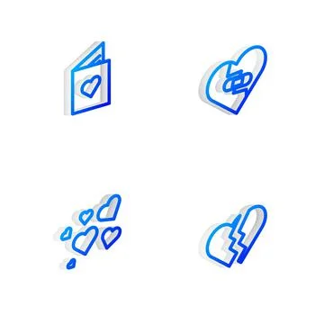 Set Isometric line Healed broken heart, Valentines day flyer with, Heart and Illustrazione stock