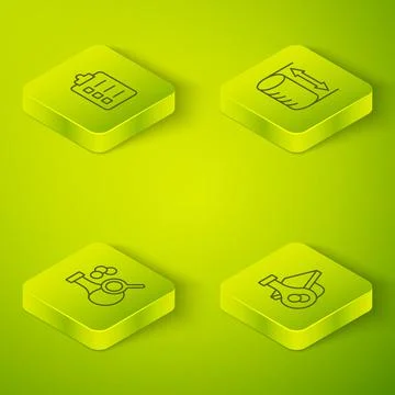 Set Isometric line Height geometrical figure, Test tube, Graduation cap and To Stock Illustration