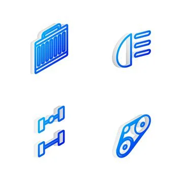 Set Isometric line High beam, Car radiator cooling system, Chassis car and 스톡 일러스트