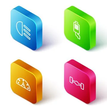 Set Isometric line High beam, Car muffler, Speedometer and Chassis car icon 스톡 일러스트