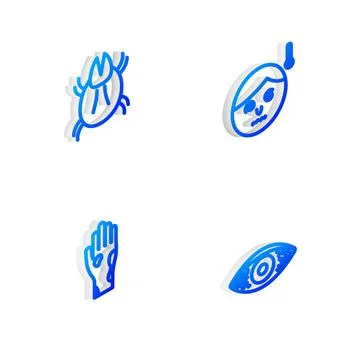 Set Isometric line High human body temperature, Parasite mite, Hand with 스톡 일러스트