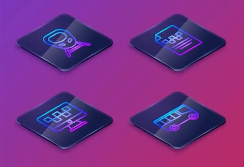 Set Isometric line High-speed train, Computer call taxi service, Taxi driver  Illustrazione stock