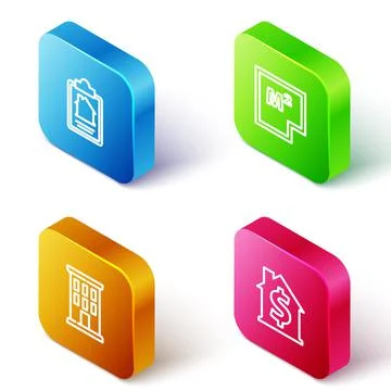 Set Isometric line House contract, plan, and with dollar symbol icon. Vector Ilustración de archivo