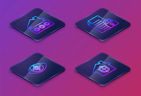 Set Isometric line House with password, Eye scan, Document and lock and under Illustrazione stock