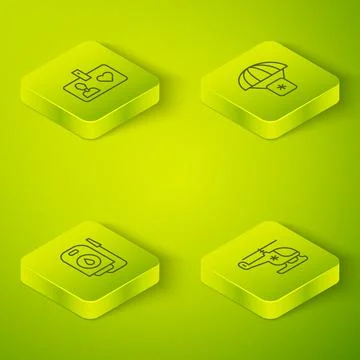 Set Isometric line Humanitarian aid, Blood donation, Rescue helicopter and Stock Illustration