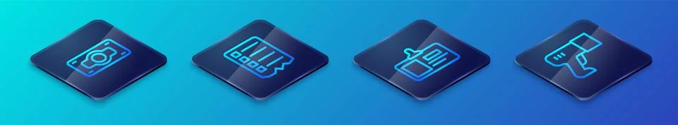 Set Isometric line Identification badge, Stacks paper money cash, Scanner イラスト素材