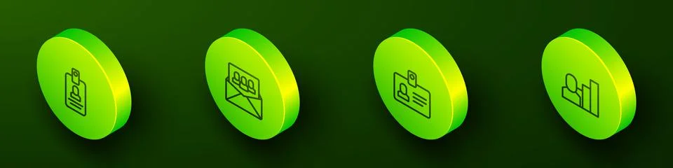 Set Isometric line Identification badge, Project team base, and Productive human Stock Illustration