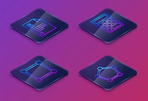 Set Isometric line Infinity, Chalkboard with diagram, Triangle math and Illustrazione stock