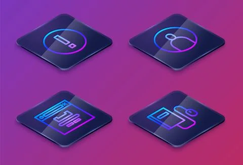 Set Isometric line Information, Browser window, Create account screen and イラスト素材