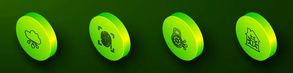 Set Isometric line Internet of things, Fingerprint, Cyber security and Hous.. Stock Illustration