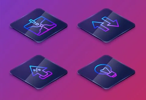 Set Isometric line Intersection point, Percent up arrow, Arrow and Light bu.. Stock Illustration