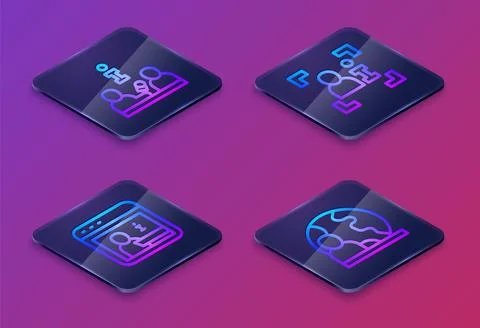 Set Isometric line Interview, Information, Television report and World news.. Stock Illustration