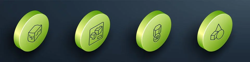Set Isometric line Isometric cube, 3D printer, and Basic geometric shapes icon Stock Illustration