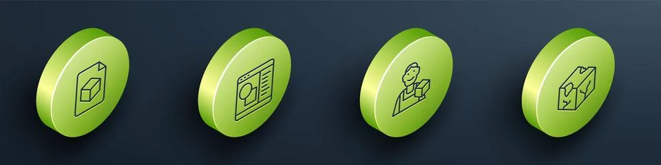 Set Isometric line Isometric cube file, 3D printer software, Graphic designer Ilustração Stock