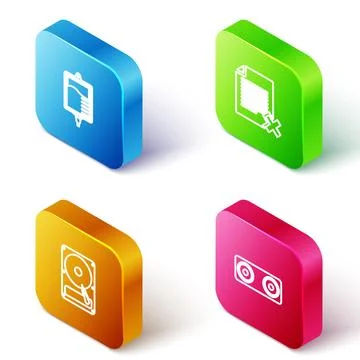 Set Isometric line IV bag, Delete file document, Hard disk drive HDD and Ster Stock Illustration