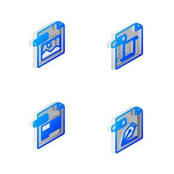 Set Isometric line JS file document, TIFF, PDF and AI icon. Vector 스톡 일러스트