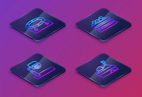 Set Isometric line Jumping trampoline, Basketball backboard, Pool with balls and Illustrazione stock