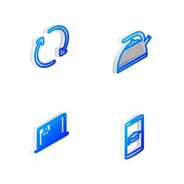 Set Isometric line Kettle with handle, Refresh, Laptop resume and Graduation cap Illustration