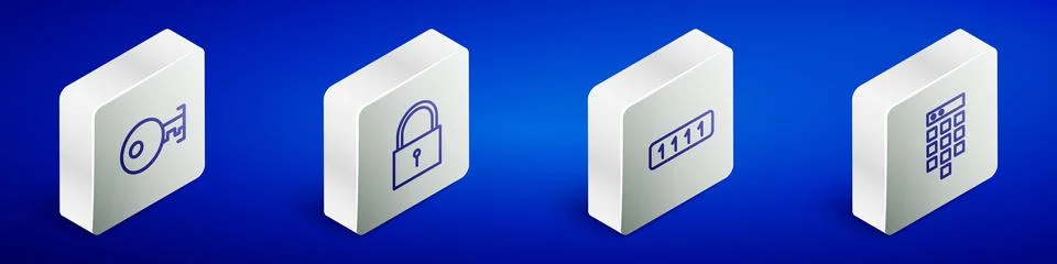 Set Isometric line Key, Lock, Password protection and icon. Vector Stock Illustration