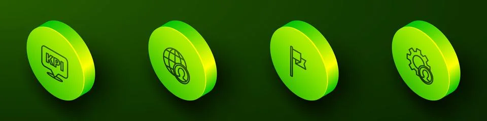 Set Isometric line Key performance indicator, Globe and people, Location marker Stock Illustration