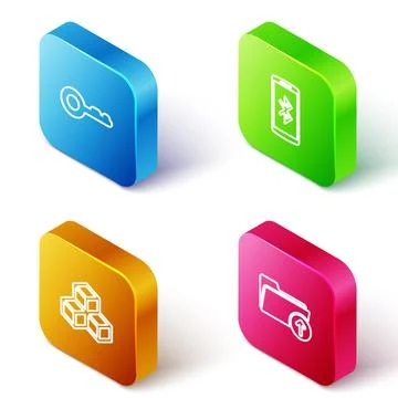 Set Isometric line Key, Smartphone with bluetooth, Isometric cube and Download Stock Illustration