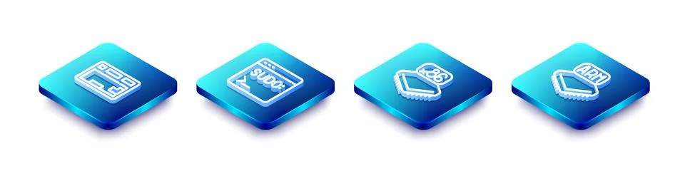 Set Isometric line Keyboard, Code terminal, Processor with microcircuits CPU  Illustrazione stock