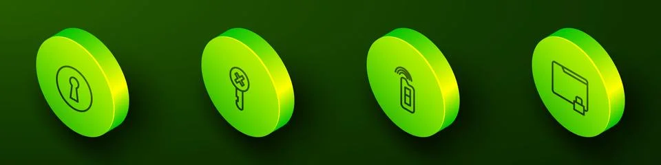 Set Isometric line Keyhole, Wrong key, Car with remote and Folder and lock icon Stock Illustration