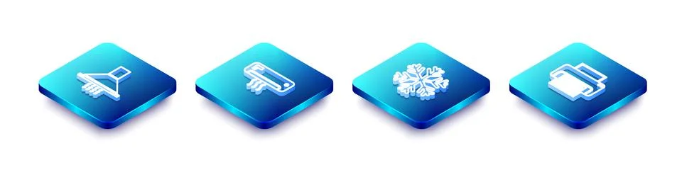 Set Isometric line Kitchen extractor fan, Air conditioner, Snowflake and Prin イラスト素材