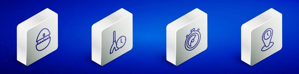 Set Isometric line Kitchen timer, Cleaning, Stopwatch and Time zone clocks .. Illustrazione stock