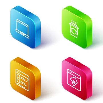 Set Isometric line Laptop, Coffee cup go, Browser files and Cloud technolog.. Stock Illustration