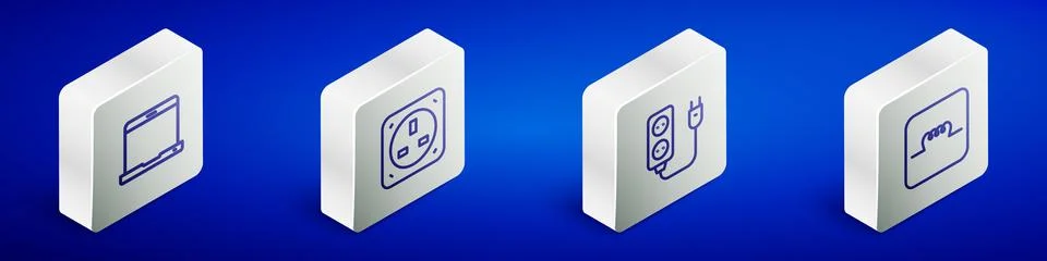 Set Isometric line Laptop, Electrical outlet, extension and Inductor in ele.. Stock Illustration