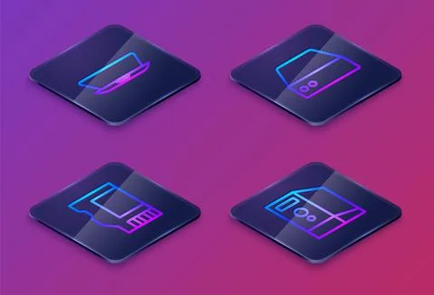 Set Isometric line Laptop, SD card, Server, Data, Web Hosting and Case of com Stock Illustration