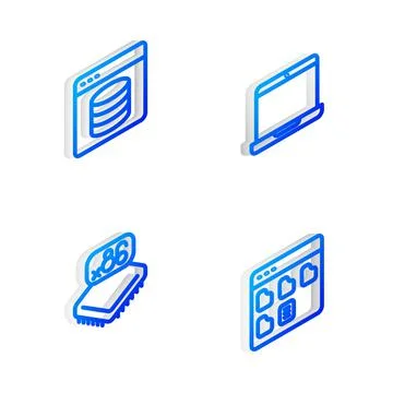 Set Isometric line Laptop, Server, Data, Web Hosting, Processor with Stock Illustration